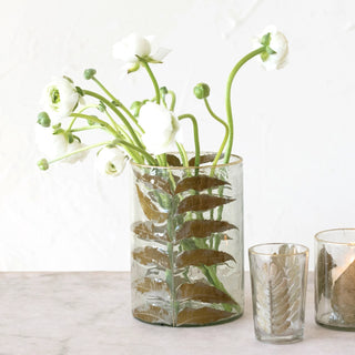 Hand-Blown Glass Hurricane w/ Embedded Neem Leaves