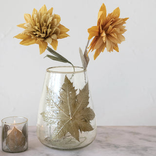 Hand-Blown Glass Hurricane w/ Embedded Papaya Leaves