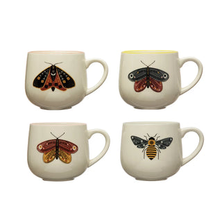 Stoneware Mug w/ Insect & Colored Rim, 4 Styles, 12 oz.