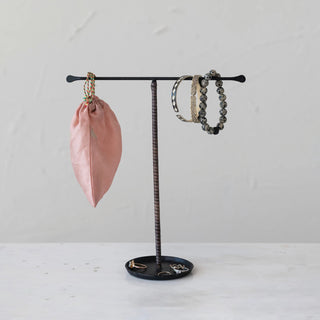 Cast Metal & Leather Wrapped Jewelry Stand, Black