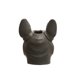 Stoneware French Bulldog Head Vase, Grey (Each One Will Vary)