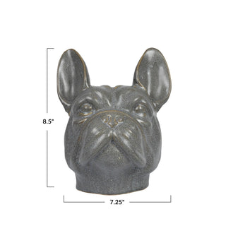 Stoneware French Bulldog Head Vase, Grey (Each One Will Vary)