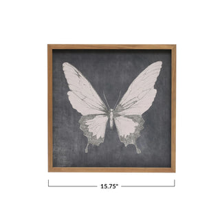 Wood Framed Wall Décor w/ Butterfly, Black & Natural