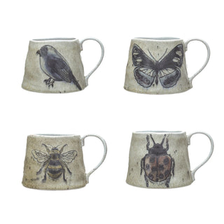 Stoneware Mug w/ Insect/Bird, 4 Styles (Each One Will Vary) 18 oz.