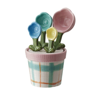 Hand-Painted Flower and Pot Stoneware Measuring Spoons