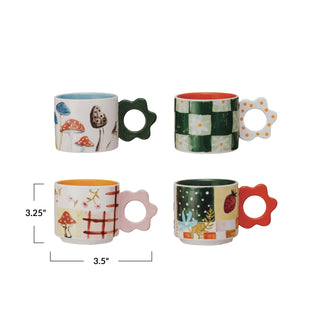 Hand-Painted Mug w/ Flower Shaped Handle (4 Styles)