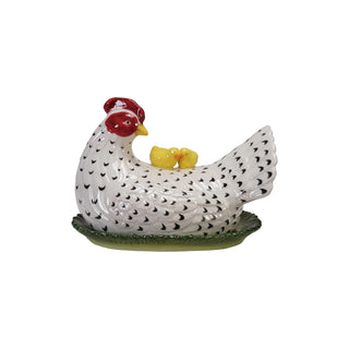 Hand-Painted Vintage Hen Shaped Butter Dish with Chicks