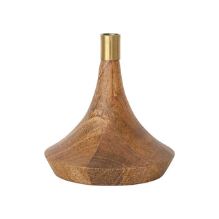 Mango Wood & Metal Taper Holder + Candle