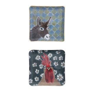Enameled Chicken/Donkey Tray w/ Gold Edge