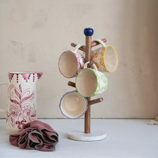 Painted Stoneware Organic Shaped Mug with Botanical Design