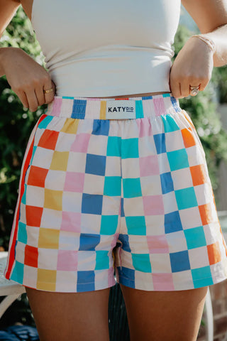 Muliticolored Checker Print Boxer Shorts