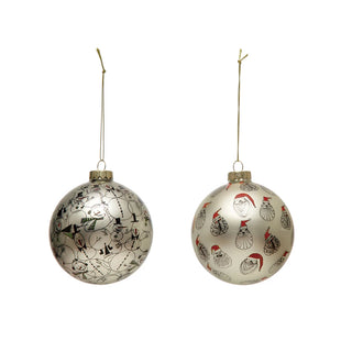 Round Glass Ball Ornament with Pattern, 2 Styles - 4"