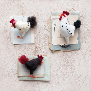 Wool Felt Hen/Rooster Ornament - 3 Styles