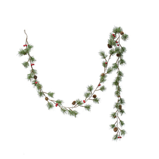 Faux Pine Needle & Natural Pinecone Garland w/ Red Berries 72"