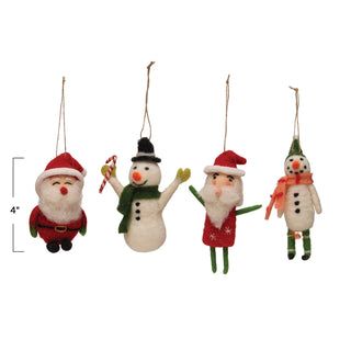 Santa/Snowman Wool Felt Ornament 4-6"