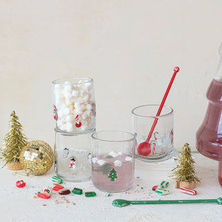 Drinking Glass w/ Embedded Holiday Icon Pattern - 4 Styles