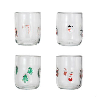 Drinking Glass w/ Embedded Holiday Icon Pattern - 4 Styles