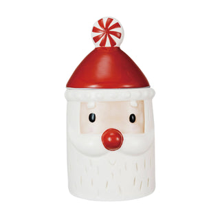 Hand-Painted Ceramic Santa Shaped Cookie Jar w/ Lid, Red & White