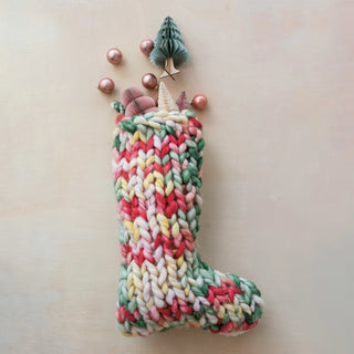 Hand-Woven Acrylic Knit Stocking w/ Sherpa Back, Multi Color