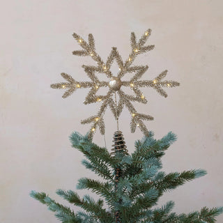 Tree Topper w/ Glitter, Champagne Color (Plastic & Metal LED Snowflake)