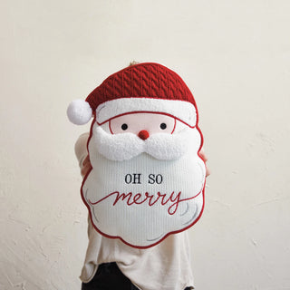 Fabric Tufted Santa Shaped Pillow "Oh So Merry", White & Red - 13"L x 17"H