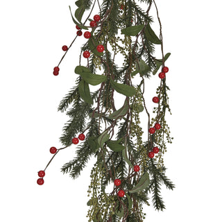 Faux Pine & Mistletoe Garland w/ Red Berries, Green