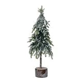 Faux Fir Tree w/ Wood Base, Snow Finish, Green