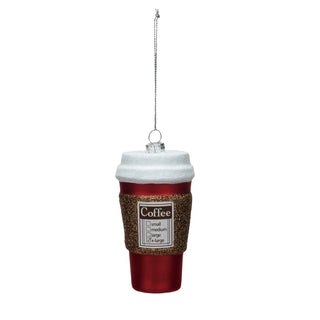 Glass "Coffee" To Go Cup Ornament w/ Glitter, Multi Color