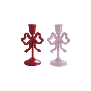 Cast Iron Bow Taper Holder, (Red and Pink)