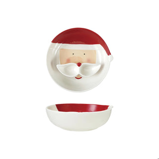 Stoneware Santa Head Shaped Platter w/ Mustache Dish